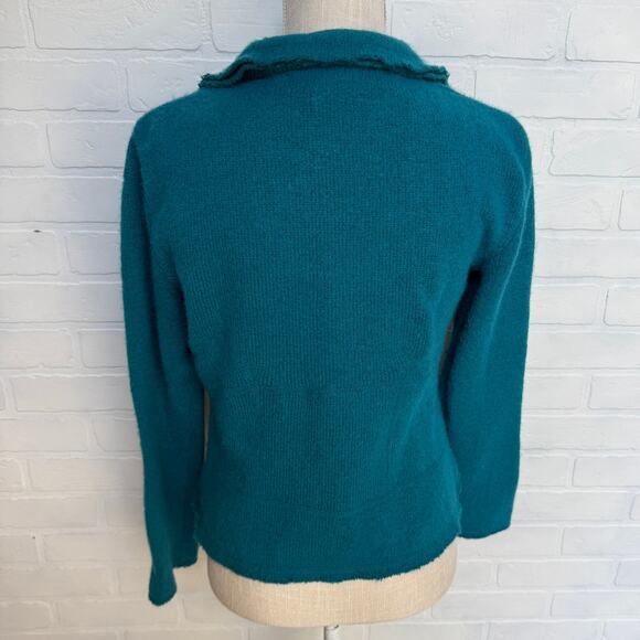 Nine West Women's Turquoise Blue Wool Blend Scalloped Collar Cardigan sz M - Picture 2 of 7